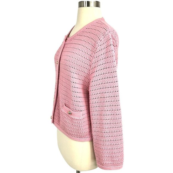 Reformation Charlotte Cardigan Sweater Pink Cotton Gold Buttons Size Large L - Picture 4 of 10